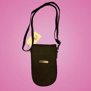 Womens Multisac Small Black Floral Crossbody Bag with Snap Closure